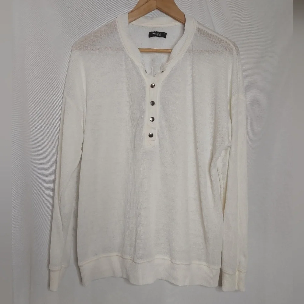 Michael Lauren FERRARI PULLOVER Burnout Lightweight Thermal Henley Cream White S